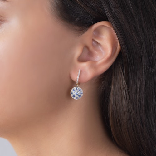 Kolczyki Savicki: dwukolorowe złoto, tanzanity, diamenty